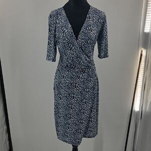 Ann Taylor Blue, Black and White Midi Wrap Dress